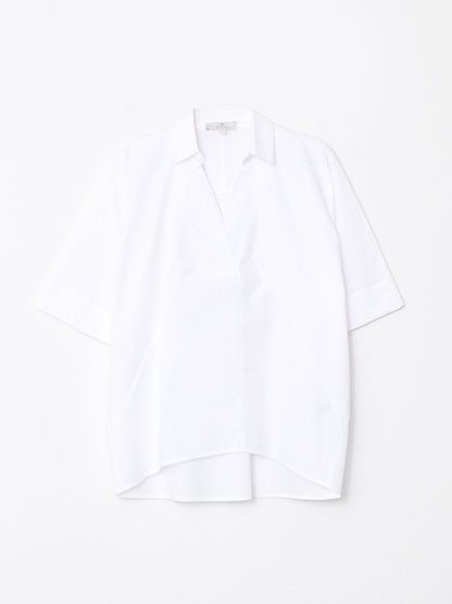 Shirt Collar Plain Short Sleeve Cotton Women's Blouse