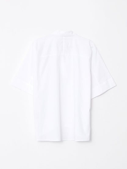 Shirt Collar Plain Short Sleeve Cotton Women's Blouse