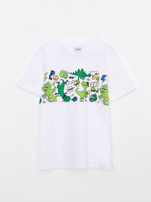 Crew Neck Printed Short Sleeve Cotton Boys' T-Shirt