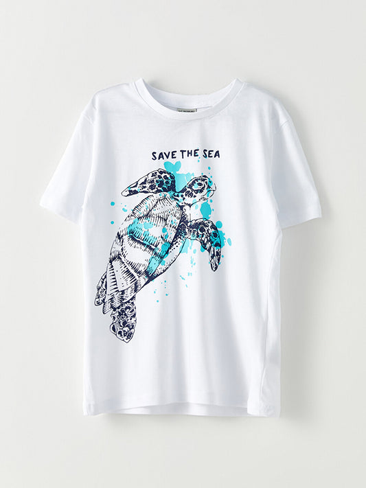 Crew Neck Printed Short Sleeve Cotton Boys' T-Shirt