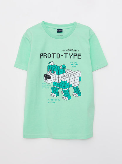 Crew Neck Printed Short Sleeve Cotton Boys' T-Shirt