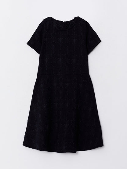 Crew Neck, Patterned Short Sleeve Girl's Dress