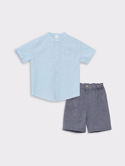 Crew Neck Short Sleeve Basic Baby Boy Shirt and Shorts 2-Piece Set