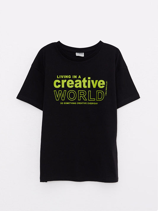 Crew Neck Printed Short Sleeve Cotton Boys' T-Shirt