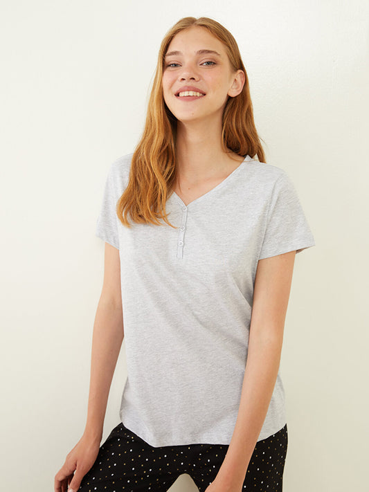 V-Neck Plain Short Sleeve Women's Pajama Top