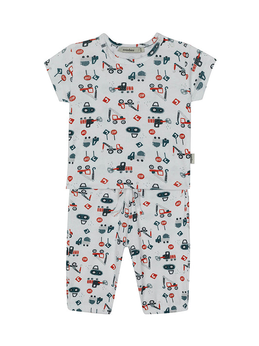 Crew Neck Printed Organic Cotton Baby Boy Set of 2