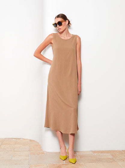 Women's Crew Neck Straight Sleeveless Dress