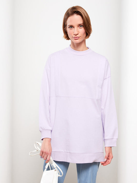 High Collar Plain Long Sleeve Oversize Women's Sweatshirt Tunic