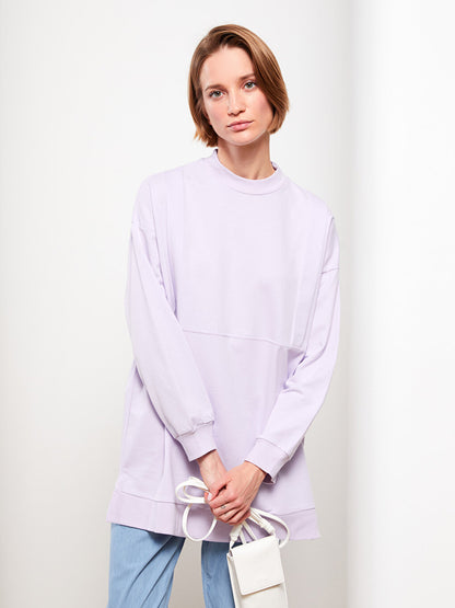 High Collar Plain Long Sleeve Oversize Women's Sweatshirt Tunic