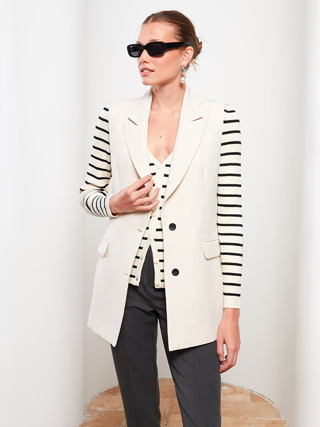 Jacket Collar Plain Crepe Women's Vest