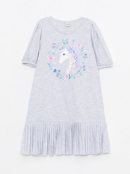 Crew Neck Printed Short Sleeve Girl's Dress