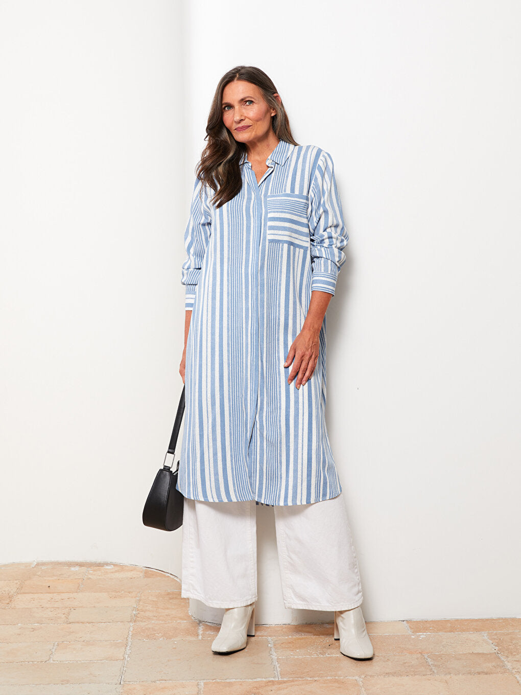 Striped Long Sleeve Viscose Women's Shirt Tunic