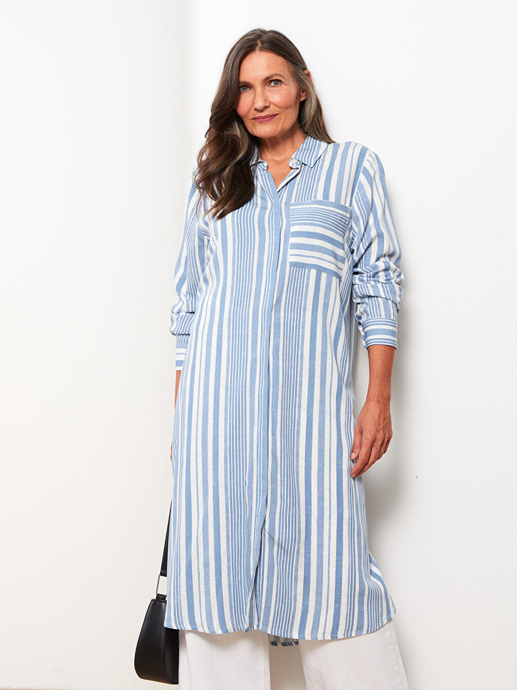 Striped Long Sleeve Viscose Women's Shirt Tunic