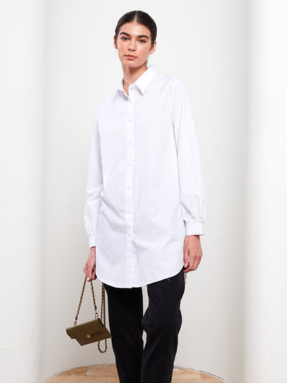 Plain Long Sleeve Poplin Women's Shirt Tunic