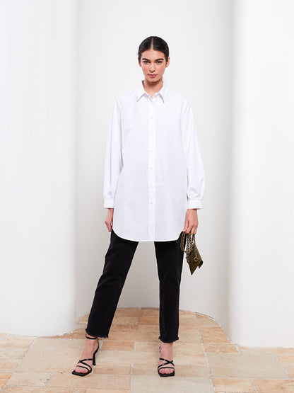 Plain Long Sleeve Poplin Women's Shirt Tunic