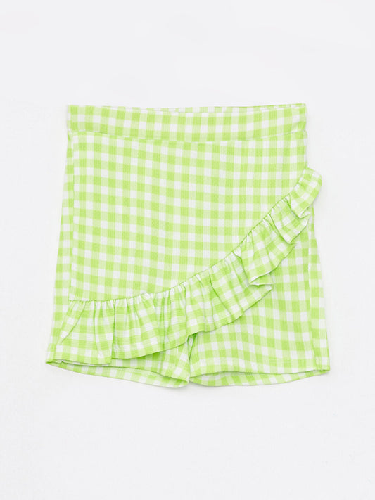 Plaid Girl's Shorts Skirt with Elastic Waist