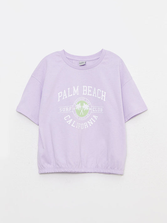 Crew Neck Printed Short Sleeve Cotton Girls' T-Shirt