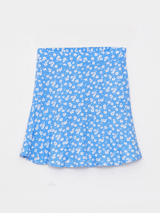 Patterned Poplin Girls Skirt with Elastic Waist