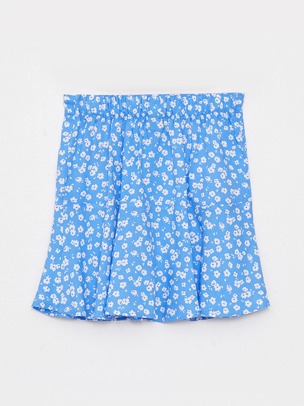 Patterned Poplin Girls Skirt with Elastic Waist