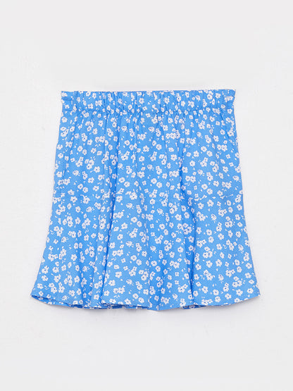 Patterned Poplin Girls Skirt with Elastic Waist