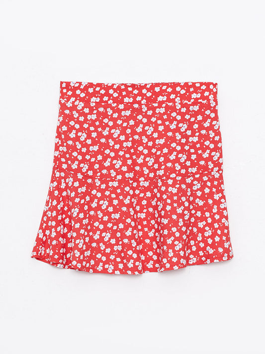 Patterned Poplin Girls Skirt with Elastic Waist