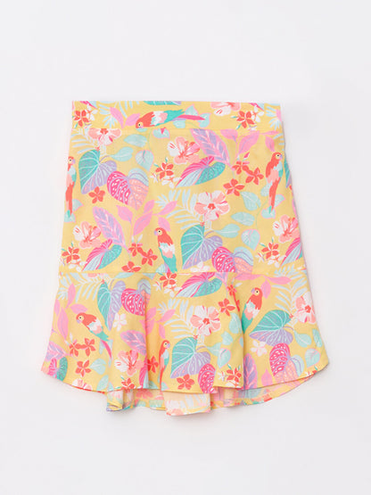 Patterned Poplin Girls Skirt with Elastic Waist