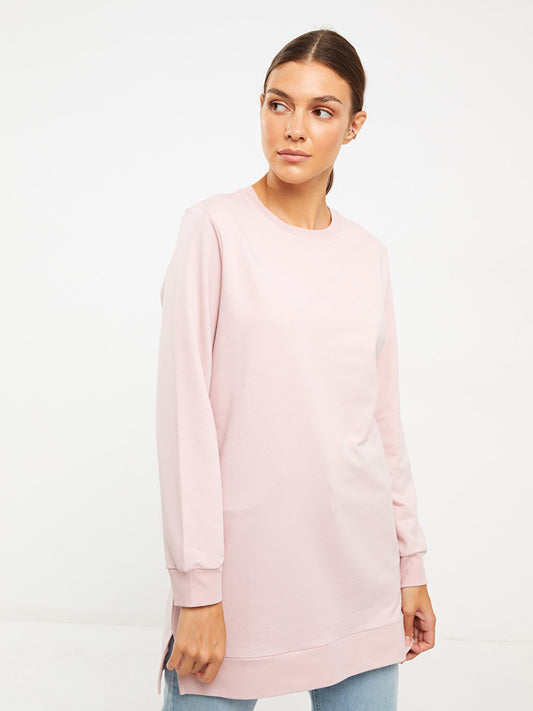 Crew Neck Plain Long Sleeve Women's Sweatshirt Tunic