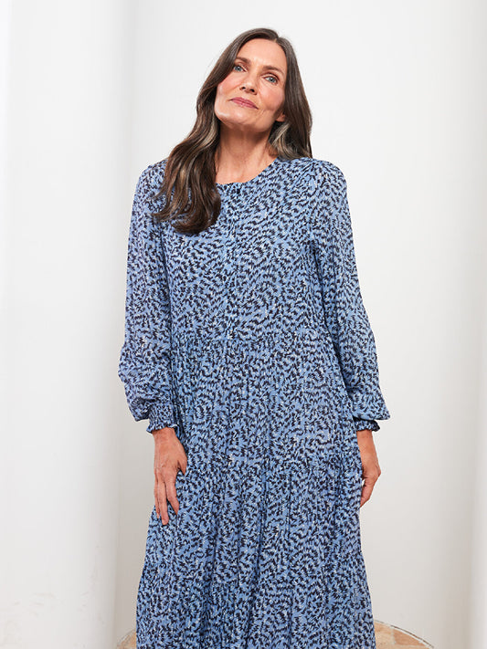 Crew Neck Patterned Long Sleeve Viscose Women's Dress