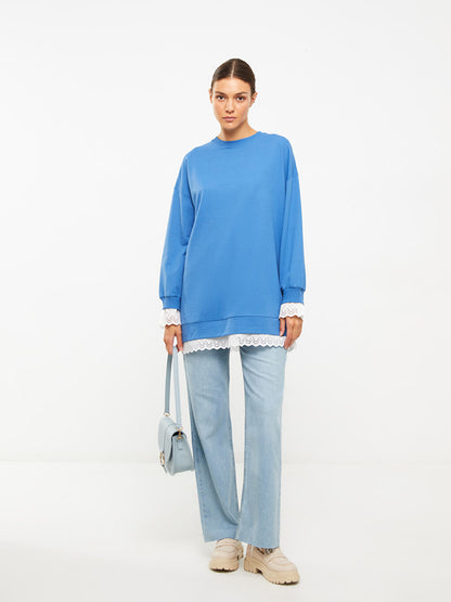 Crew Neck Plain Long Sleeve Oversize Women's Sweatshirt Tunic