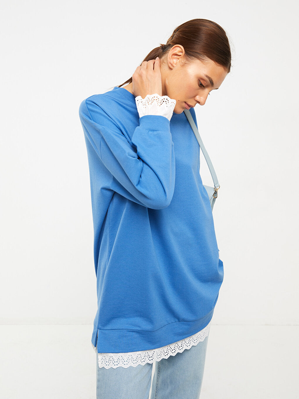 Crew Neck Plain Long Sleeve Oversize Women's Sweatshirt Tunic