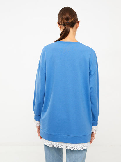 Crew Neck Plain Long Sleeve Oversize Women's Sweatshirt Tunic