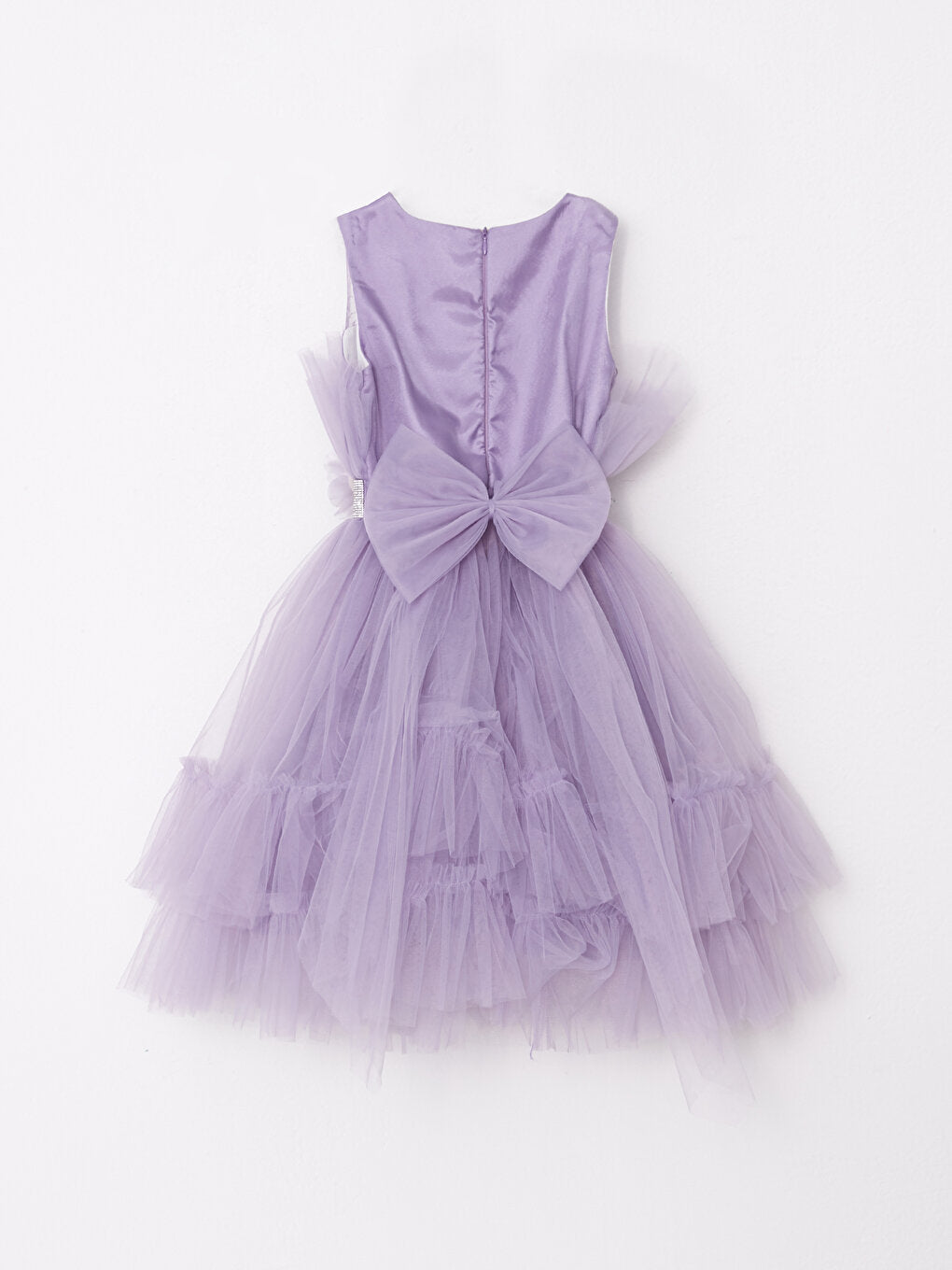 Crew Neck Tulle Detailed Girl's Dress