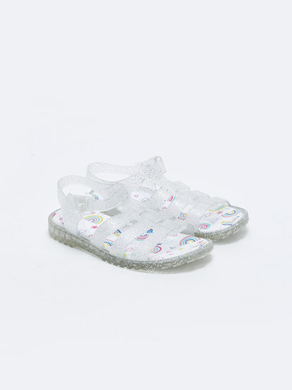 Girls' Sandals with Transparent Bands and Glittering Buckle