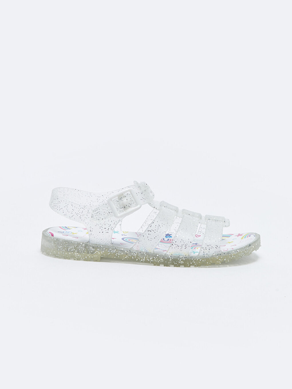 Girls' Sandals with Transparent Bands and Glittering Buckle