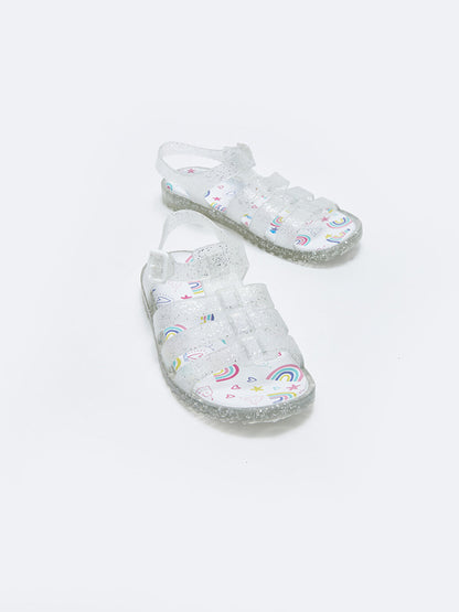 Girls' Sandals with Transparent Bands and Glittering Buckle