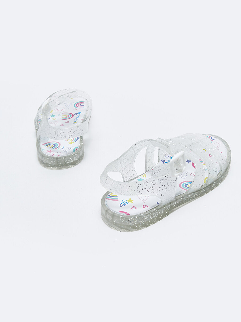 Girls' Sandals with Transparent Bands and Glittering Buckle