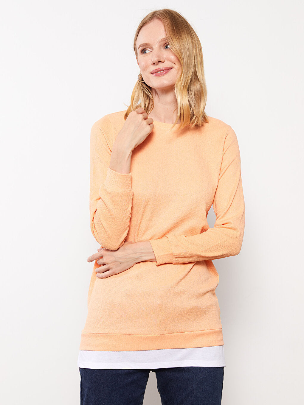 Crew Neck Plain Long Sleeve Women's Tunic