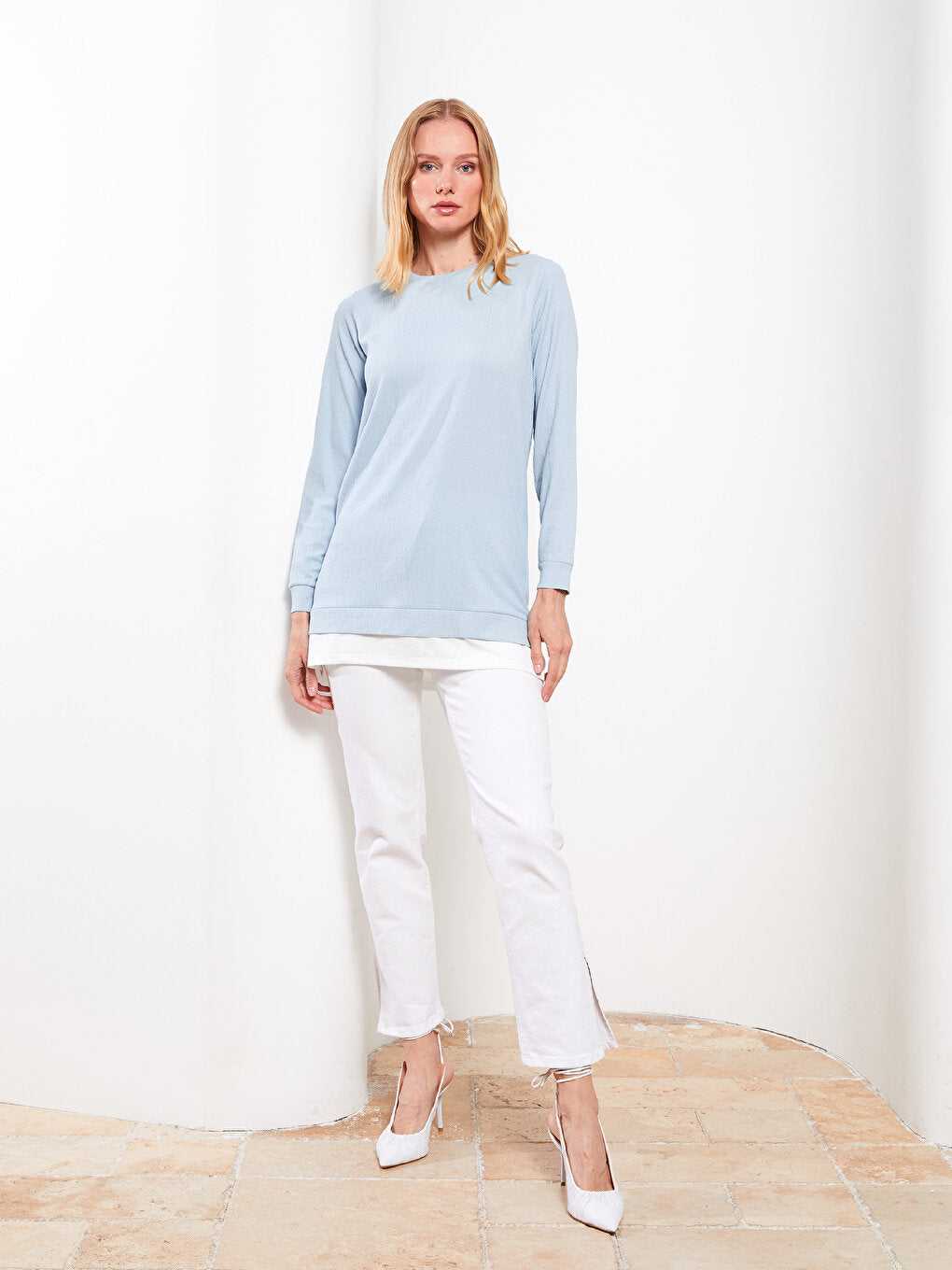 Crew Neck Plain Long Sleeve Women's Tunic