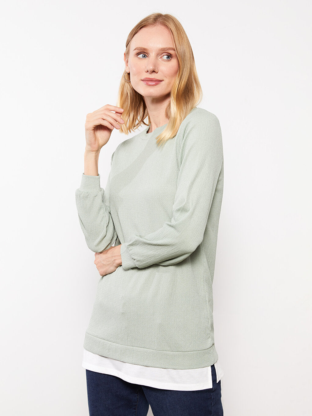 Crew Neck Plain Long Sleeve Women's Tunic