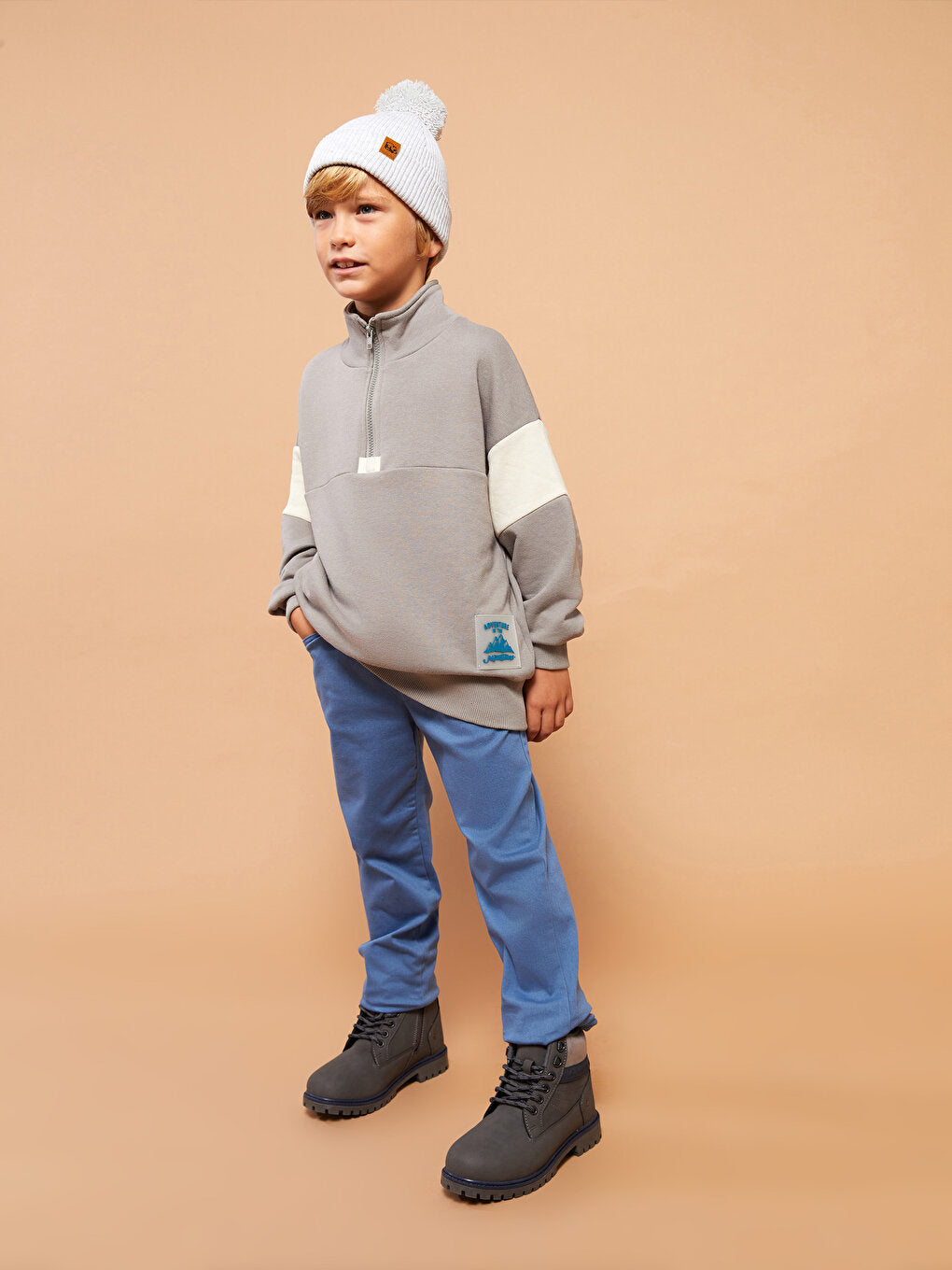 Basic Gabardine Boy's Trousers with Elastic Waist