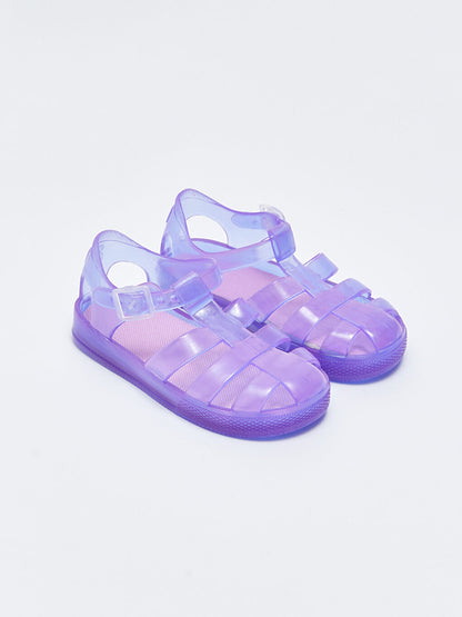 Transparent Banded Buckle Detailed Girls' Sandals