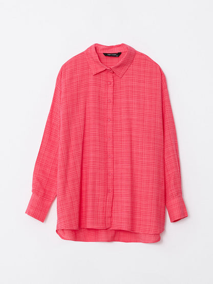 Front Button Closure Self-Patterned Long Sleeve Women's Shirt