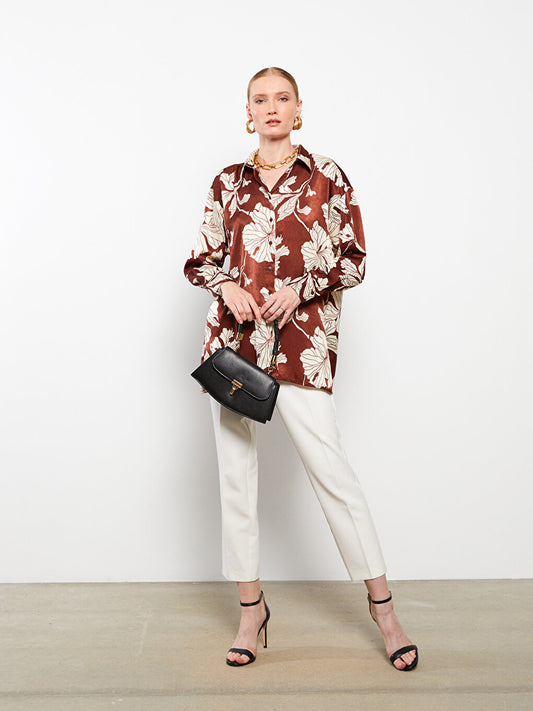 Floral Long Sleeve Satin Women's Shirt