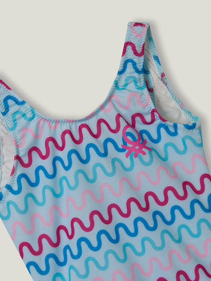 Printed Girls' Swimsuit Made of Flexible Fabric