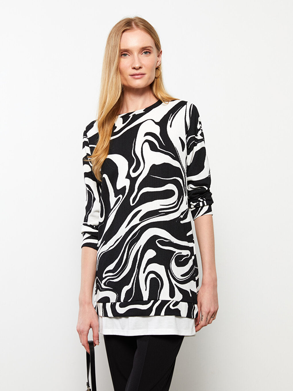 Crew Neck Patterned Long Sleeve Women's Tunic