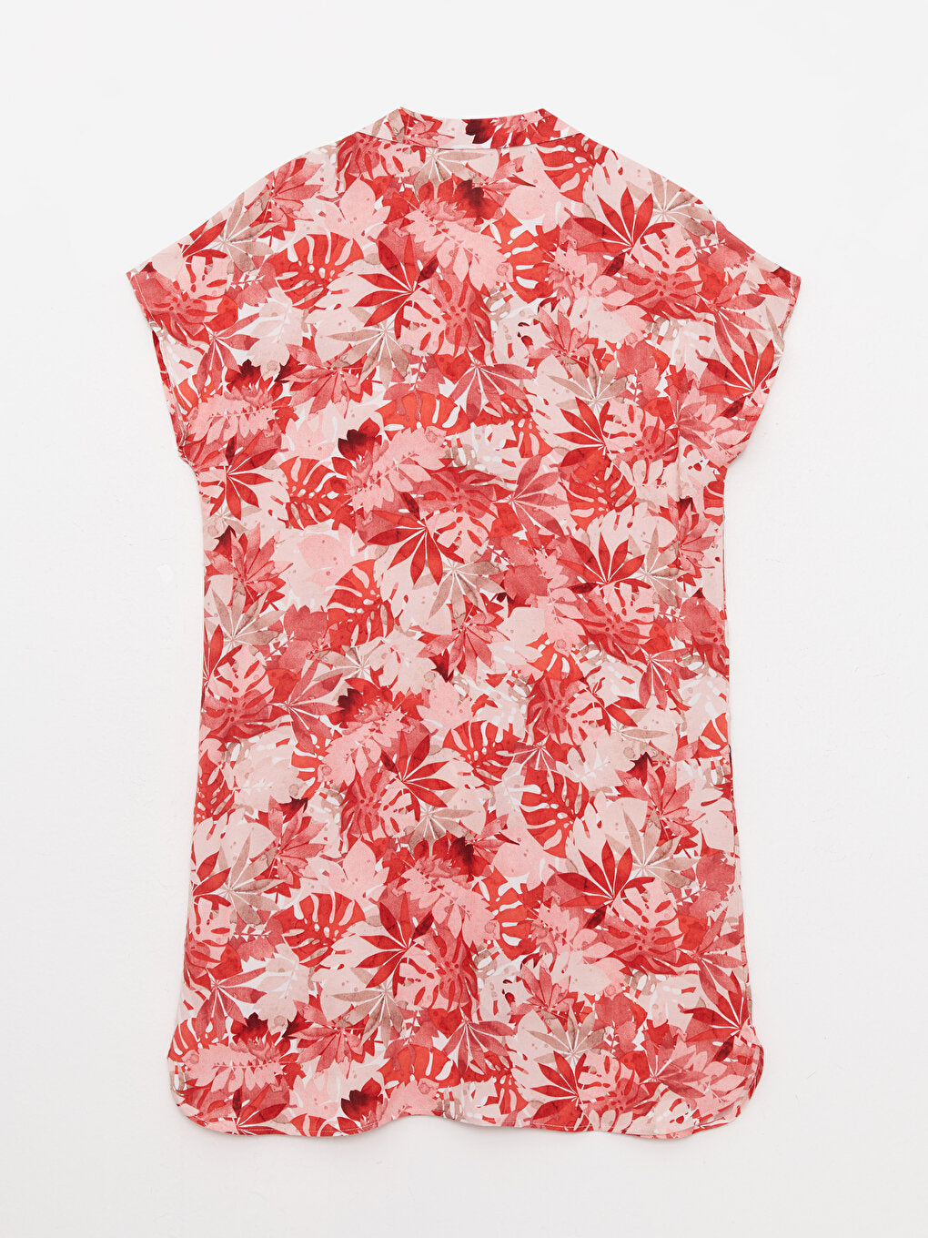 Shirt Collar Patterned Short Sleeve Viscose Women's Beach Dress