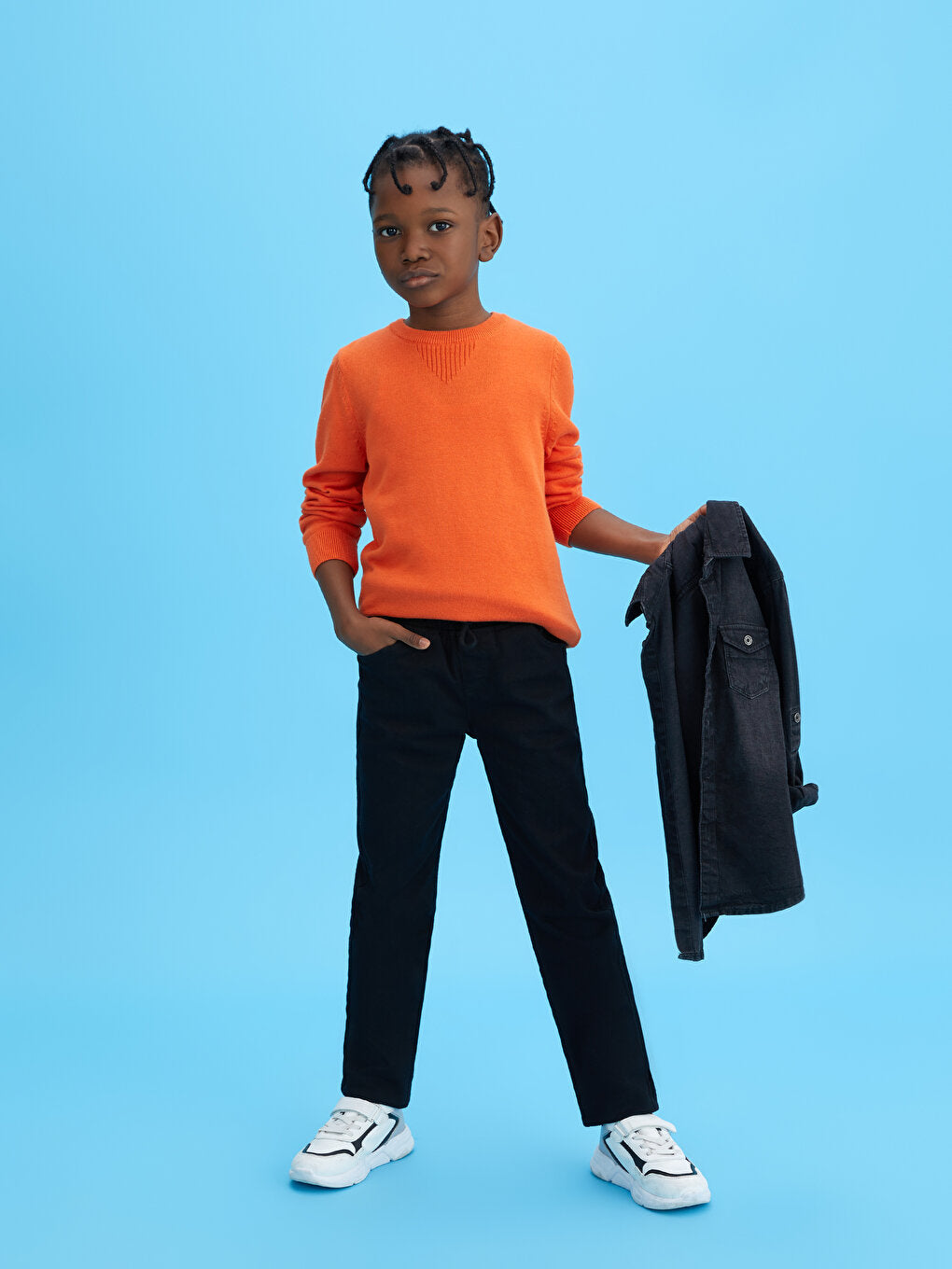 Slim Fit Boy's Gabardine Trousers with Elastic Waist