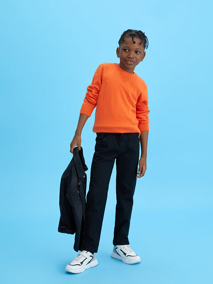 Slim Fit Boy's Gabardine Trousers with Elastic Waist