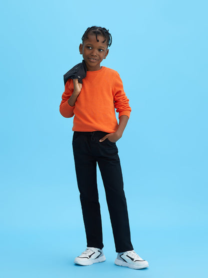 Slim Fit Boy's Gabardine Trousers with Elastic Waist