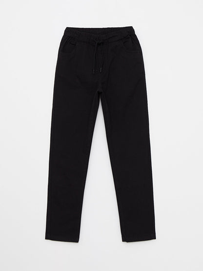 Slim Fit Boy's Gabardine Trousers with Elastic Waist